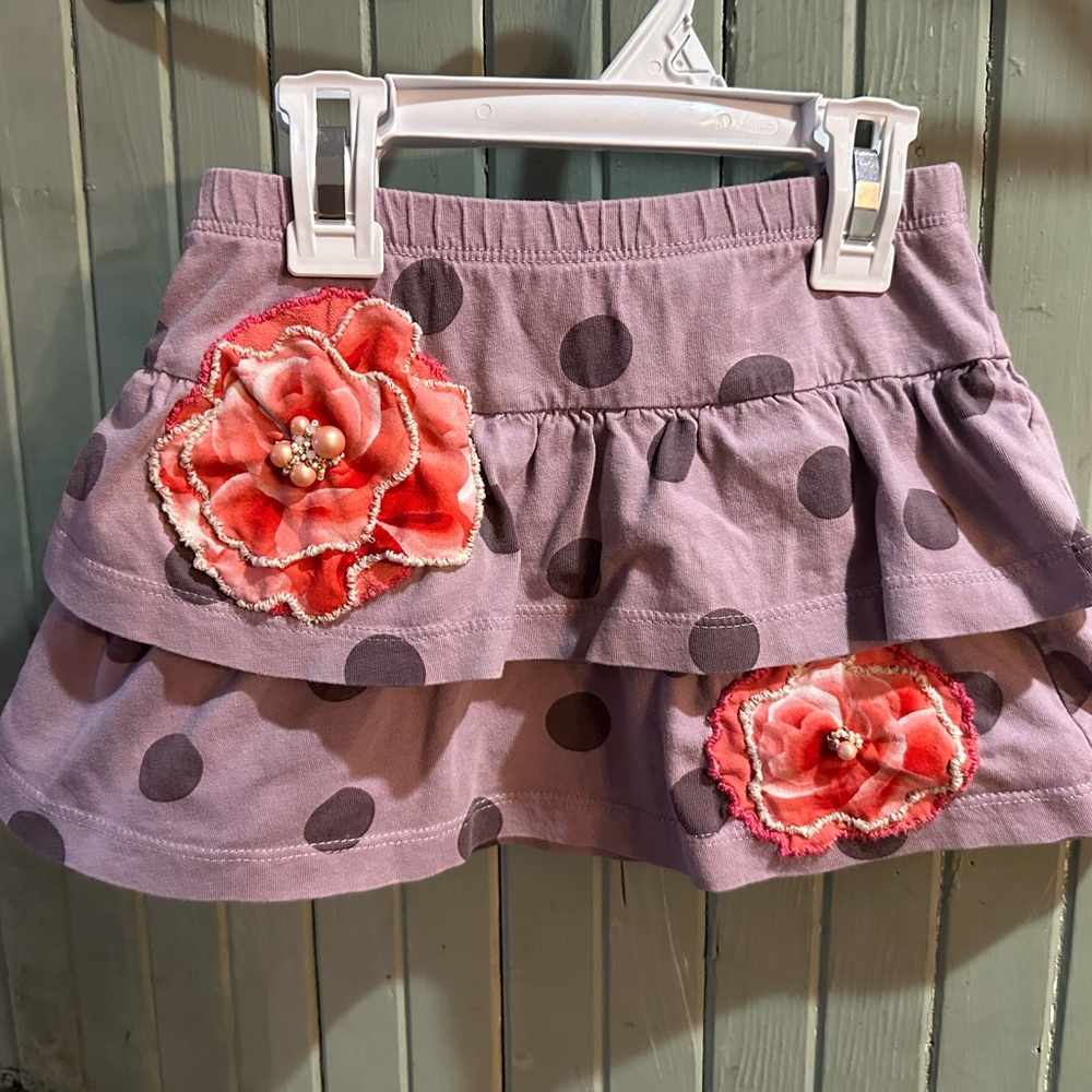 Polka Dot Lavender Skirt Embellished with Hand-Stitched Flowers & Beads